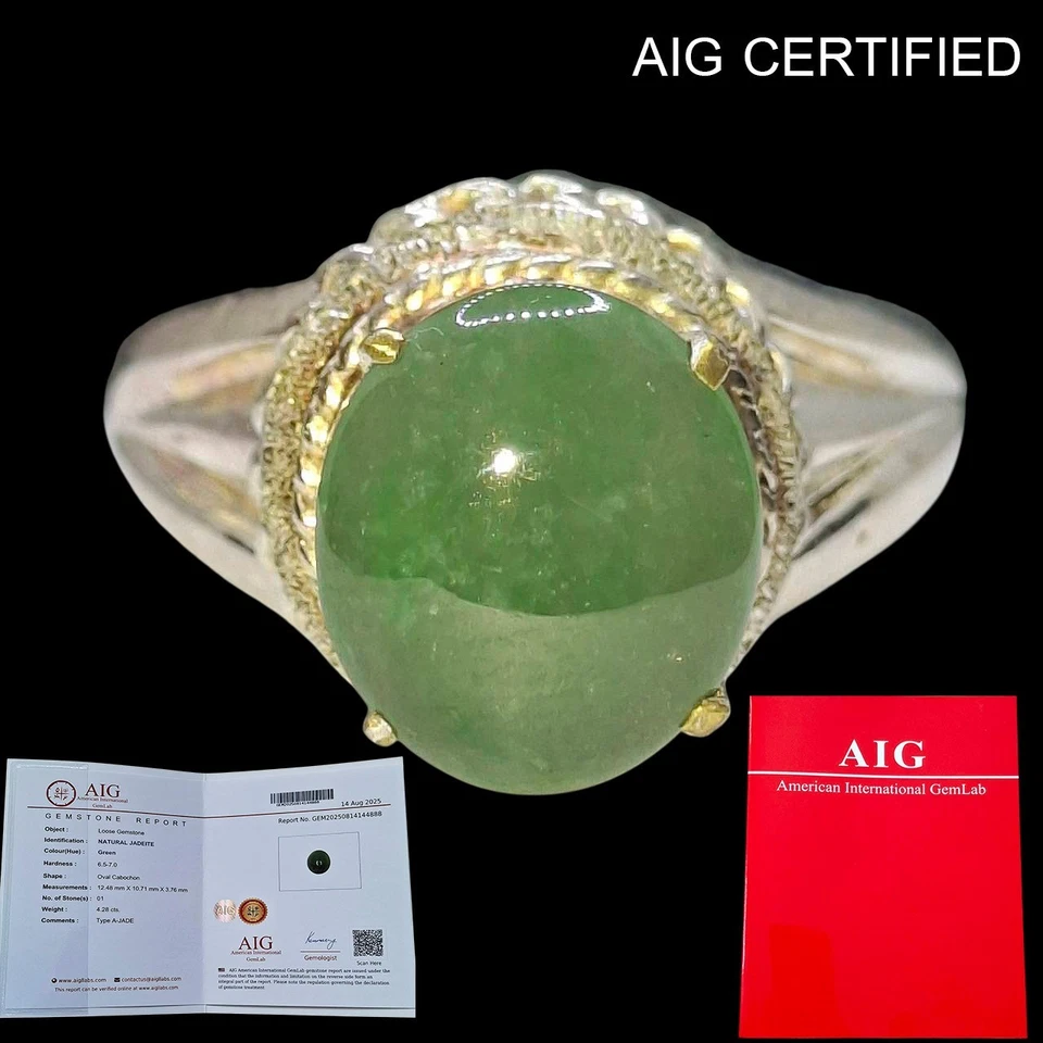 Gema sin tratar de jadeíta natural tipo A de 4,28 quilates con certificación AIG Myanmar Foto 2 de 4