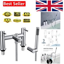 Bath Mixer Tap with Shower Attachment Chrome Brass Dual Lever Monobloc 2-in-1...