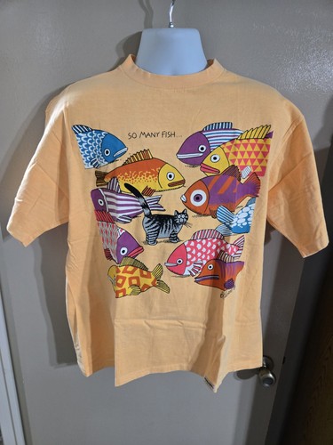 Crazy Shirts Hawaii B. Kliban Cat T Shirt So Many Fish So Little Time Size Large - Picture 1 of 10