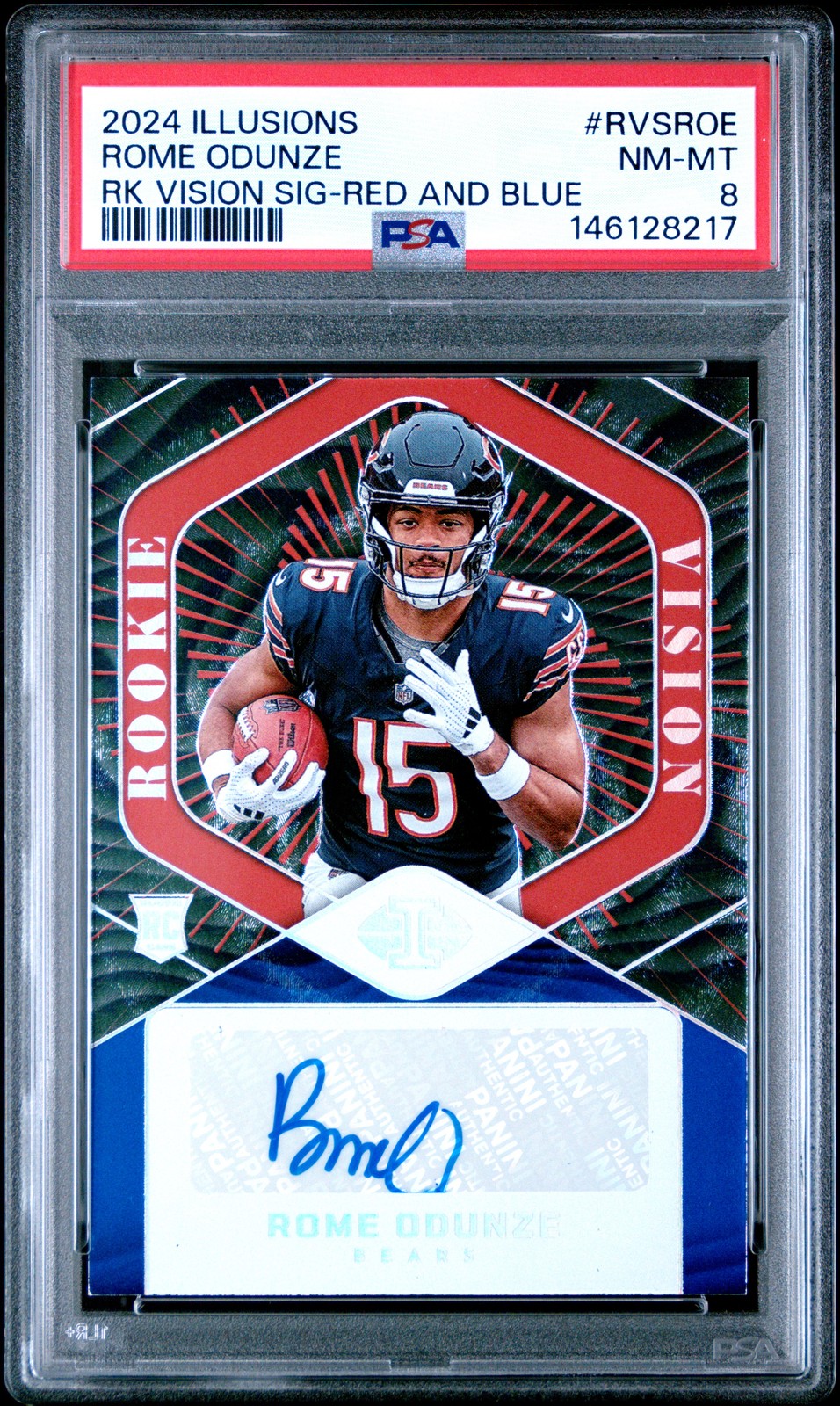 Rome Odunze Panini Illusions Rookie Vision Signatures #RVSROE Red and Blue