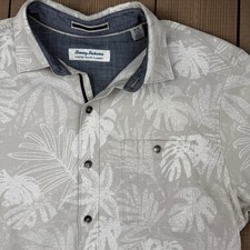 Tommy Bahama Canyon Beach Flannel Shirt Men M Gray Tropical AOP Long Sleeve