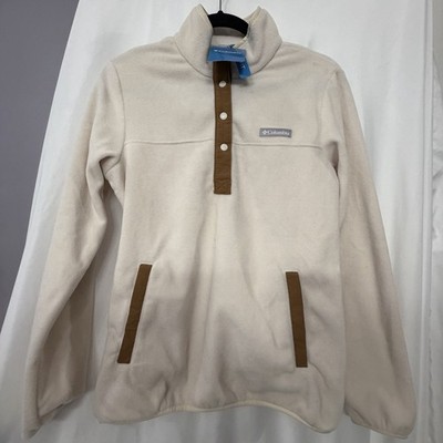 Columbia Women s Fleece Pullover Sweatshirt Mock Neck Pockets Beige/Brown S