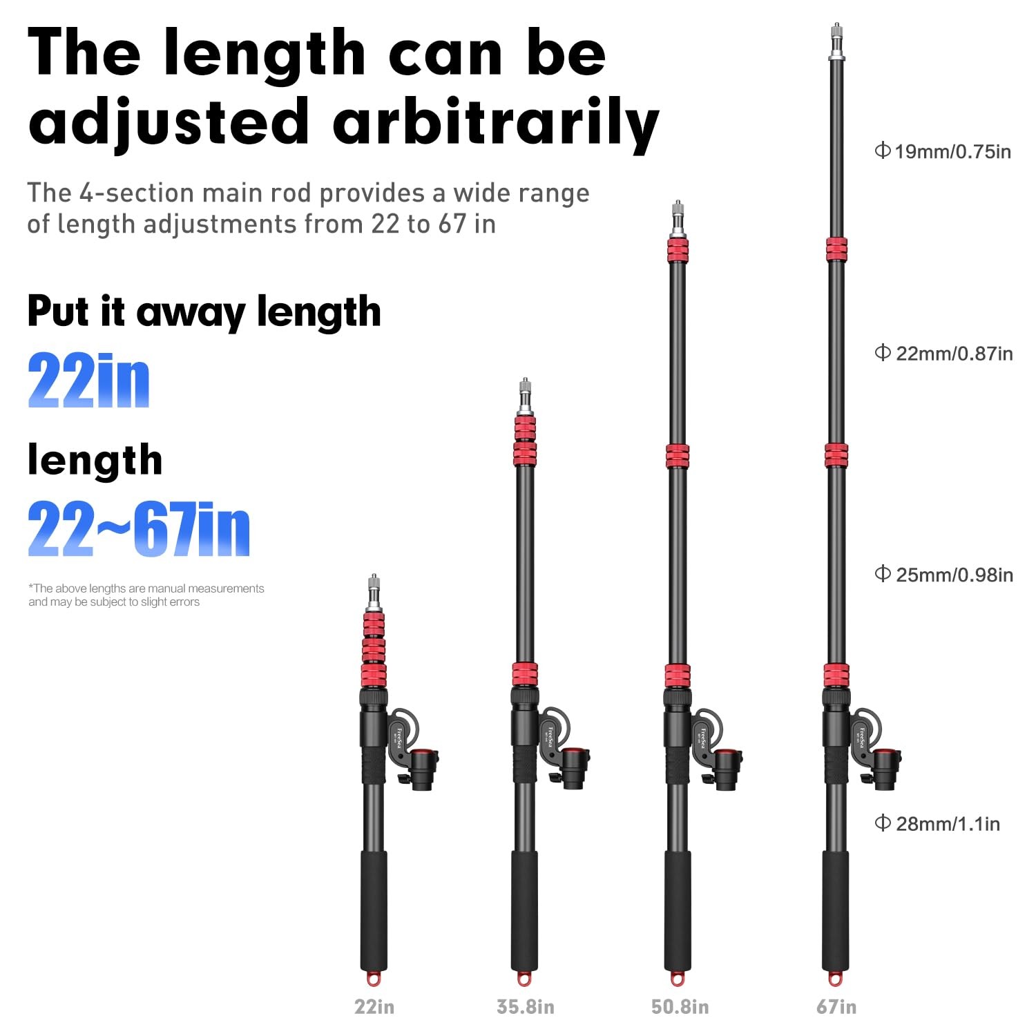 Adjustable Extension Boom Arm for Light & C-Stands - 67" to 22" Lightweight P...