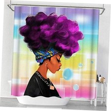 Shower Curtain African American Woman Afro Lady with Purple Hair Black 72x72