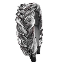 Wide Messy Braided Headband with Teeth Synthetic Hair Plaited Dark Gray