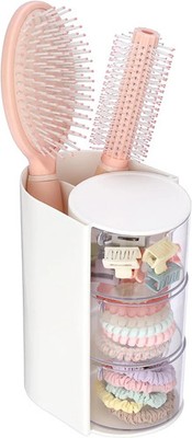 Rotating Hair Accessories Organizer with Comb Holder Plastic Hair Clips Storage