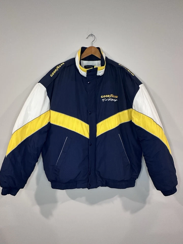 Chaqueta acolchada de carreras Goodyear #1 vintage años 90 talla grande envolvente diamante Foto 2 de 4