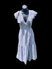 GAP women's tiered maxi wrap dress MEDIUM eyelet flutter sleeve pinstripe boho