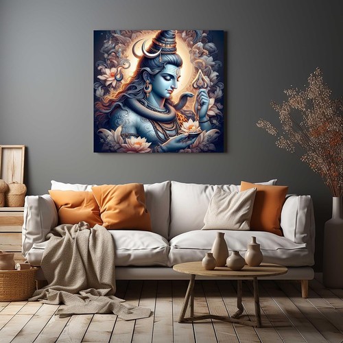 Dio indù cornice legno Lord Shiva tela decorazione parete dipinto arte - Foto 4 di 7