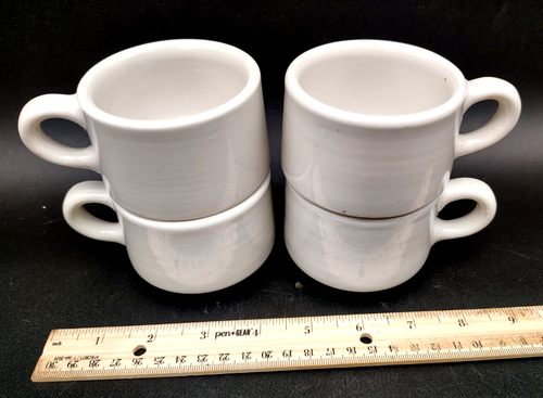 Vintage Set of 4 Buffalo China White Restaurant Ware Stackable Mugs Made in USA - Picture 6 of 6
