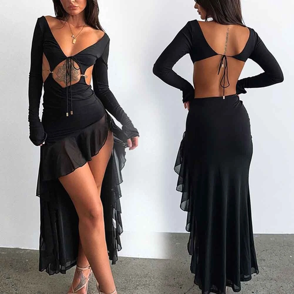 Party Hollow Out Dress Dress Fashion Hollow Out Long Dresses Long Sleeve  Sexy | eBay