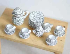 Dollhouse Miniature Porcelain Dinnerware Coffee tea pot cups dish set Tableware