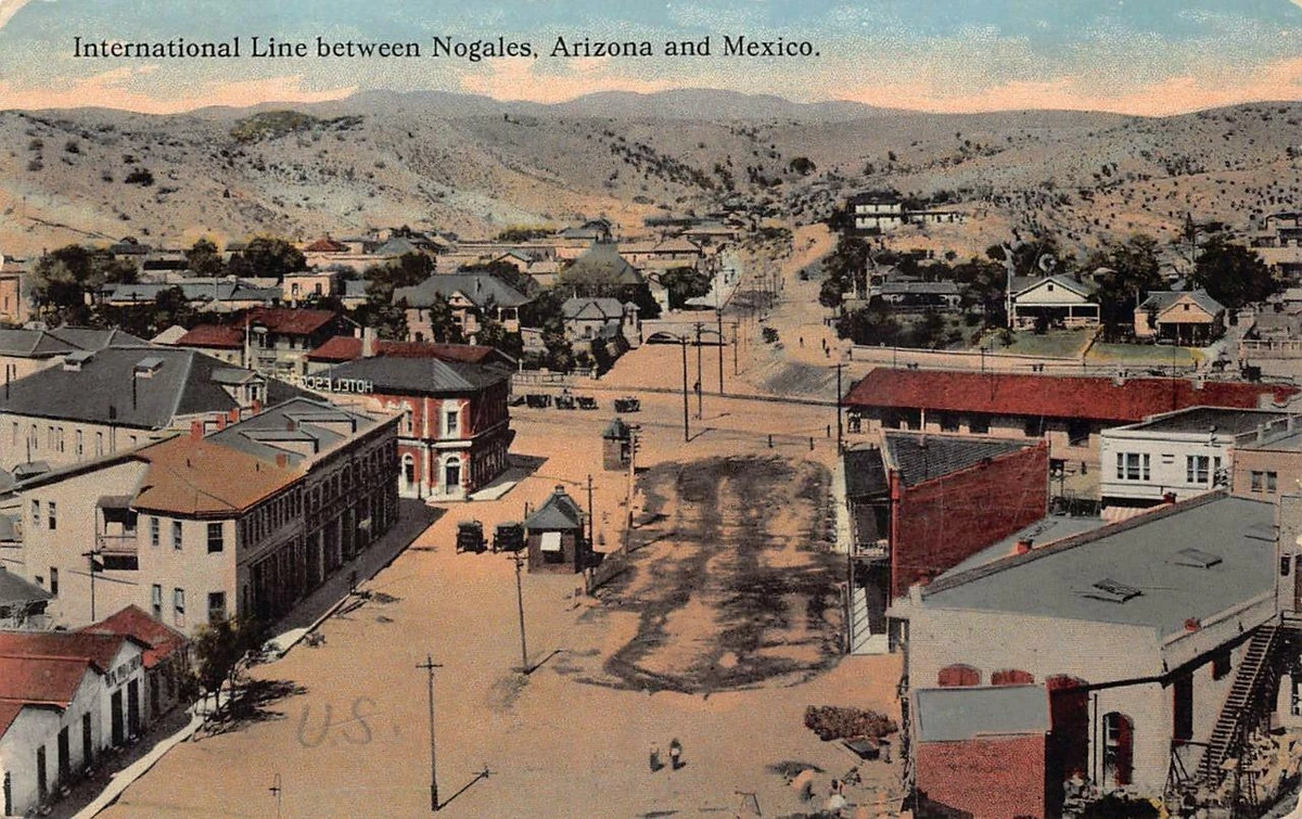 INTERNATIONAL LINE BETWEEN NOGALES ARIZONA AND MEXICO POSTCARD 1916