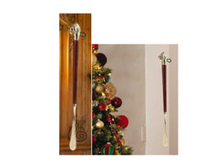 Long Metal Shoe Horn Schima Wood Handle Solid Brass Lion Head 16.30in