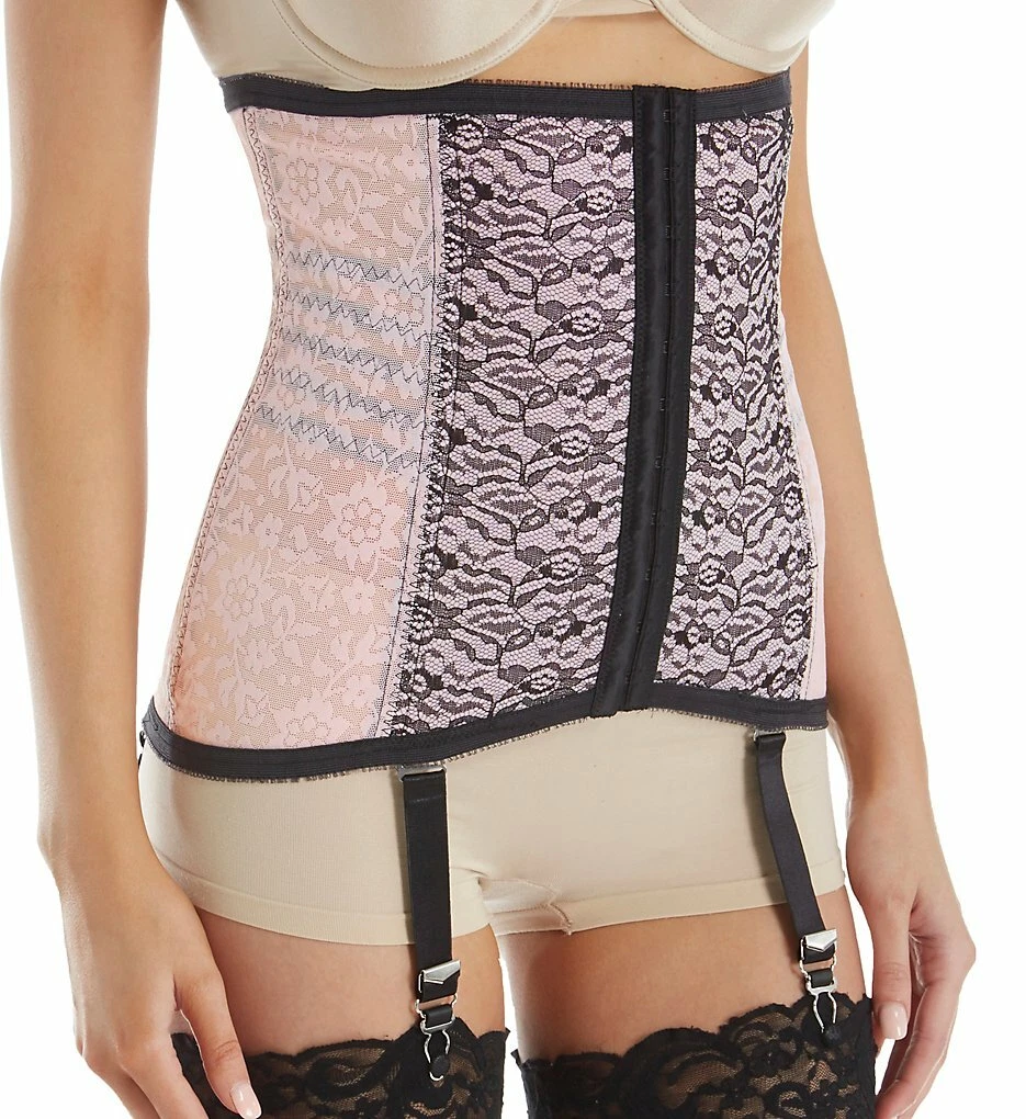 Rago Shapewear Pink/Black Waist Cincher with Garters Size 34/2XL