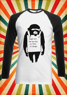 Banksy Monkey Lough Now Hipster Herren Damen Langarm Baseball T-Shirt 454