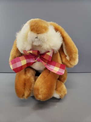 Dan Dee 9 1/2''  brown Plush Rabbit COLLECTORS CHOICE  Plush Pink Bow Soft Easter