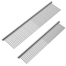 Metal Dog Combs 2 Pack for Grooming,Pet Comb with Rounded Ends Stainless Steel T