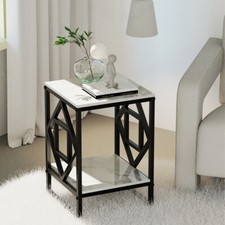 Real Marble Coffee Table Living Room End Side Table Bedside Furniture Black Legs