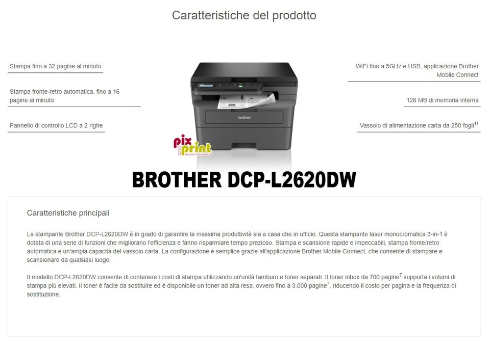 MULTIFUNZIONE Brother DCP-L2620 DW LASER B/N USB + WIFI NUOVA DISPONIBILE - Immagine 4 di 4