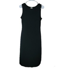Classic Black Sleeveless Sheath Dress Midi Length Professional Workwear -H039