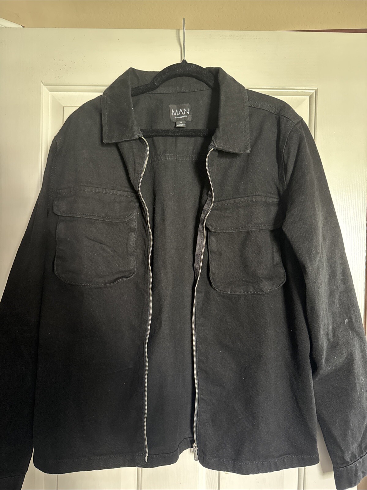 Twill Cargo Black Overshirt BoohooMAN Medium