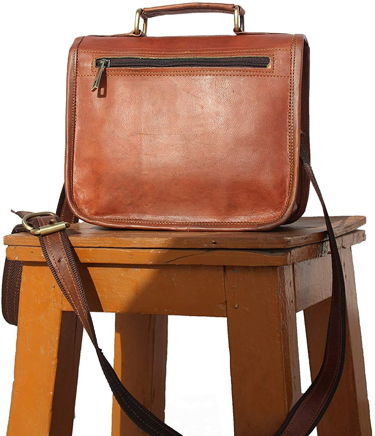 Borsa Tracolla Donna In Vera Pelle 9 Pollici Marrone Piccola Con Zipper foto 2