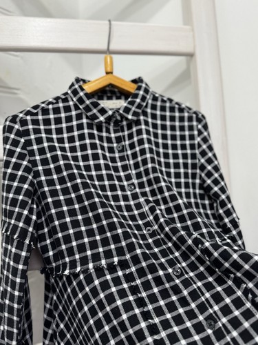 Zara Girl Shirt Dress Check Plaid Flannel Collar Wednesday Long Sleeve 8Y black - Picture 6 of 10
