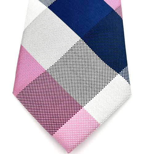 U.S. Polo Assn. Hand Made Skinny Slim Men's Neck Tie Pink Blue Plaid 3W 58L - Picture 2 of 8