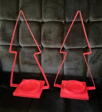 Gartner Studios Red Metal 12” Christmas Tree Candleholders Set of 2 #41584