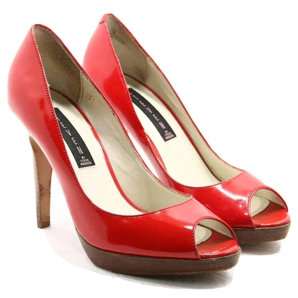 Zapatos de salón Steven By Steve Madden Lalo para mujer talla 7,5 M charol rojo Foto 2 de 4