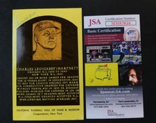 Gabby Hartnett SIGNED on front Hall of Fame Plaque Postcard JSA (Cubs d. 1972)