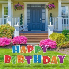 QPS Happy Birthday Yard Signs with Stakes - 16" Colorful Weatherproof Large Lawn