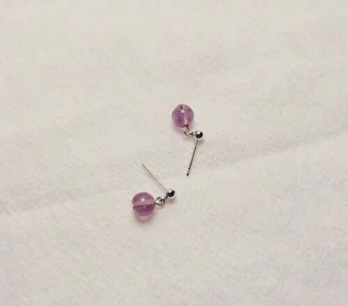 Minimalist Surgical Steel 6mm Natural Small Amethyst Earrings - Picture 1 of 2