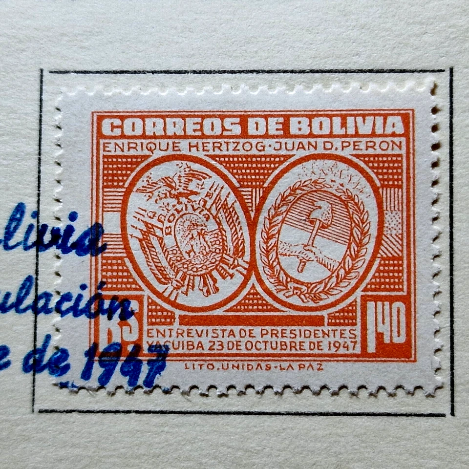 Bolivia 1947 - FDC - Letter 2 Stamps Card - Rare Stamps - Full Issue - Image 3 of 4