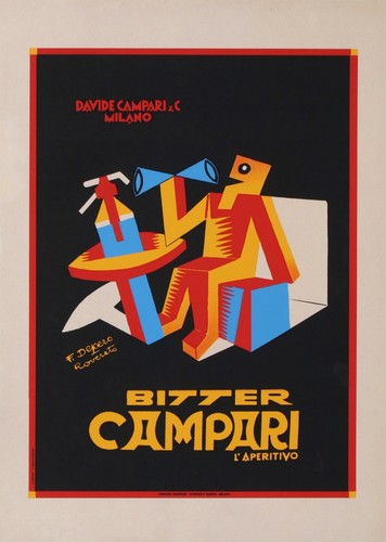 RARE MODERNIST FORTUNATO DEPERO BITTER CAMPARI APÉRITIF 1927 AFFICHE APÉRITIVE - Photo 1/1