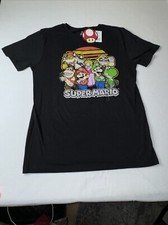 Super Mario T-Shirt Mens L Black Short Sleeve Tee Luigi Donkey Kong Yoshi NTW