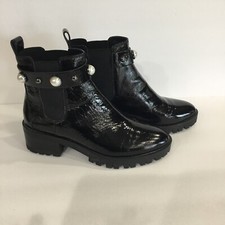 Karl Lagerfeld Paris Botas Mujer Pola Cuero Negro Chelsea Talla 8 M Perla Tachuelas