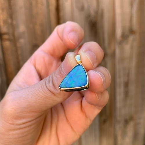 Australia Doublet OPAL 5.225cts multi blue green 9k Gold pendant 13.8ct #125 - Picture 11 of 12