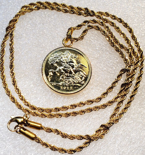 1911 St George Slaying Dragon Gold Plated Coin Pendant w/ Gold Filled Necklace! - Picture 3 of 6