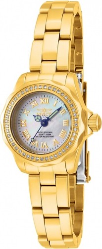 INVICTA PROFESSIONAL GOLD DIAMOND BEZEL MOTHER OF PEARL ROMAN DIAL 100M WATCH