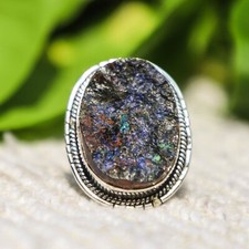 RAW AZURITE MALACHITE NATURAL GEMSTONE 925 STERLING SILVER JEWELRY RING 3 TO 12