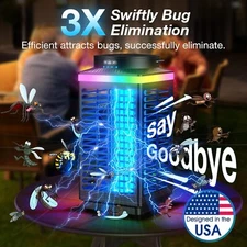 Bug Zapper Outdoor Cordless,4200V LED Blue Light, 3 in 1 Rechargeable Waterproof
