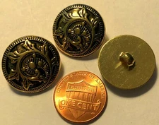 3 Domed Floral Antiqued Gold Tone Plastic Shank Buttons 13/16" 21mm 9957