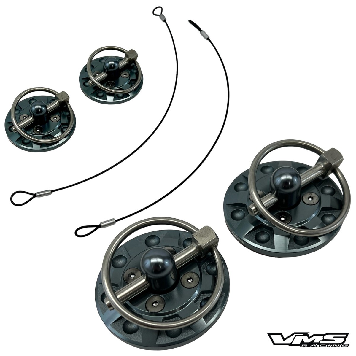 GUNMETAL UNIVERSAL DUMMY FAKE RACING HOOD PIN APPEARANCE KIT