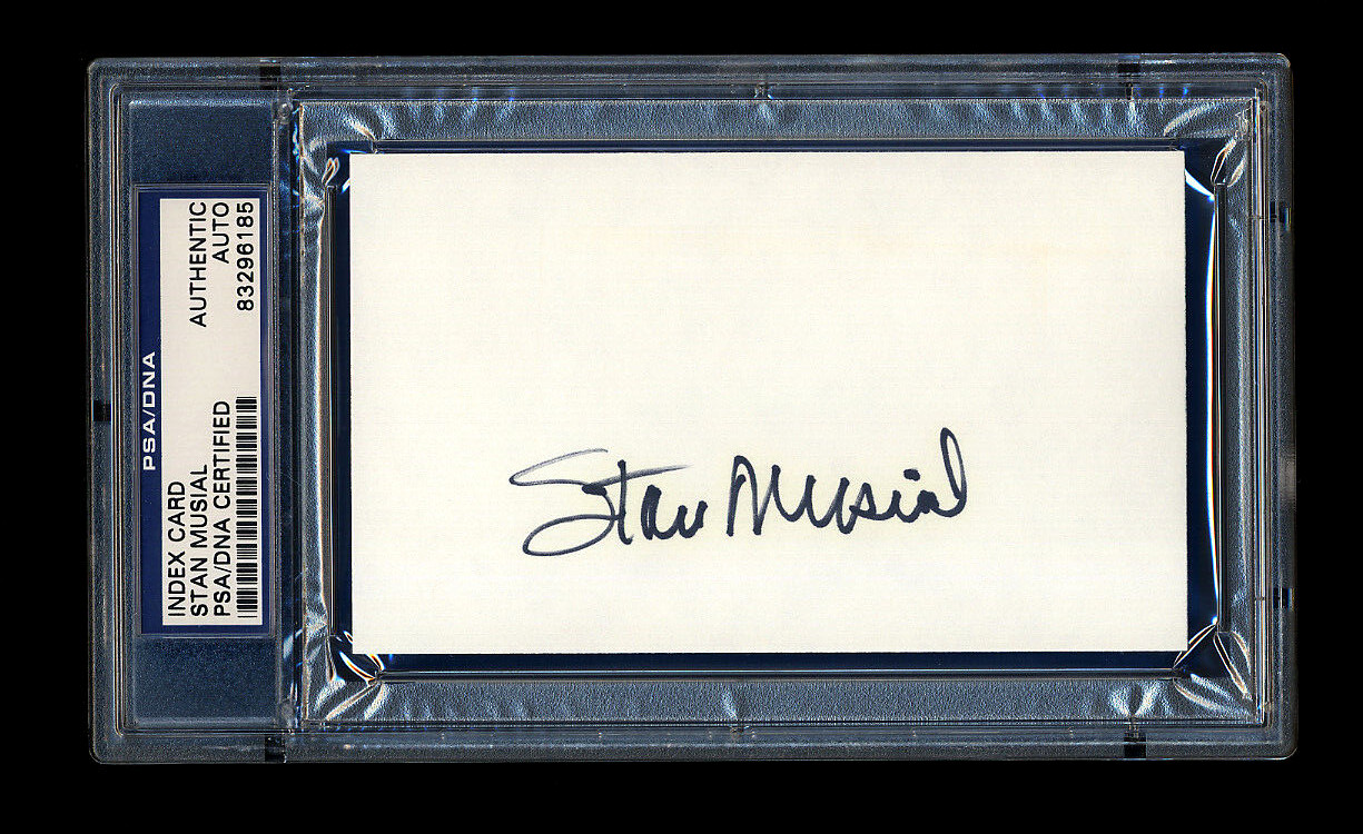 STAN MUSIAL SIGNED MINT INDEX CARD PSA/DNA HOF AUTOGRAPHED ST LOUIS CARDINALS