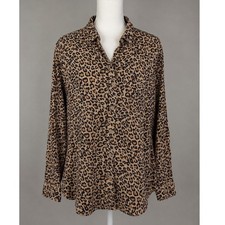 Beachlunchlounge Leopard Print Button Down Shirt Viscose Tan Black Small Flowy