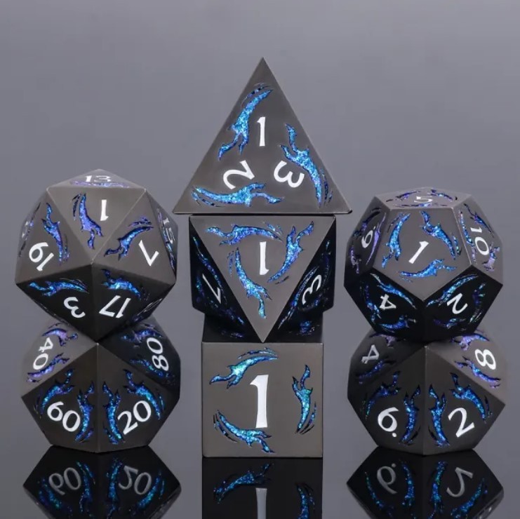 Наборы кубиков премиум-класса Galactic Dice - Набор из 7 металлических кубиков Blue Flame Dagger с оловянным покрытием