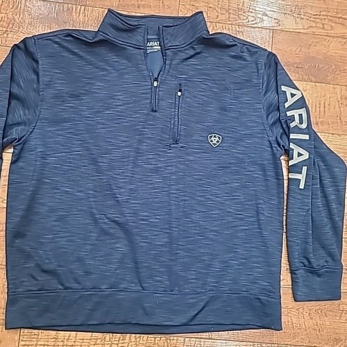 Ariat Tek Cold Series Pullover Mens XL Embroidered Blue Quarter 1/4 Zip Jacket - Picture 2 of 12
