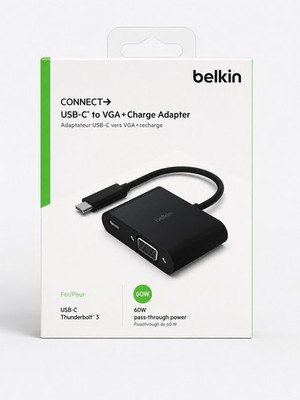 Belkin USB-C To VGA+ Charge Splitter Adapter - Black New In Box Sealed 